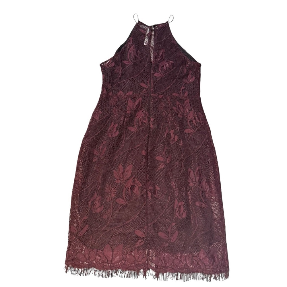 ASTR The Label Medium Burgundy Lace Halter Fringe Hem Cocktail Dress Romantic - Picture 3 of 11
